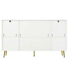 Kommode, Anrichte, Sideboard; With 2 Schubladen And 4 Turen; Regalböden Höhenverstellbar, Für Wohnzimmer Und Küche Geeignet; White And Natural,Maße: W140 X D35 X H82 Cm - White - View 11