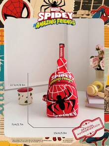 Marvel 1个漫威官方授权蜘蛛侠图案单肩包，男童休闲胸包，轻便可调节肩带，卡通零钱包，适合男孩、年轻粉丝、学生，完美适用于日常上学、户外玩耍、主题公园游玩、假期旅行，方便携带零食。 - 彩色 - 查看 4