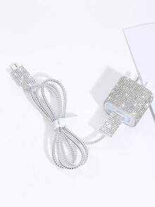 5 piezas Juego de protección de cable de datos con diamante de imitación, que incluye enrollador de cable, clip de cable, protector de cabezal de cargador anti-doblado, compatible con cable de datos de 20W para iPhone - Multicolor - Ver 3