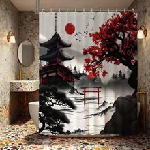 Tranh thủy mặc Nhật Bản, in hình cổng Torii đền thờ cây phong đỏ, chống thấm nước, chống nấm mốc, không cần khoan, rèm phòng tắm phong cách Zen. - Mực - Xem 8