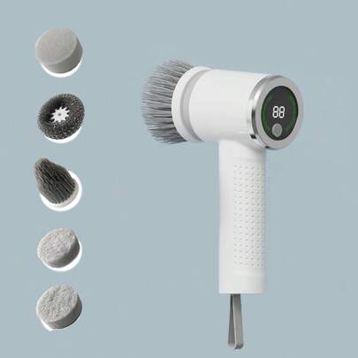 无绳电动旋转式地板清洁器 | 5 个可替换刷头，无线清洁刷，强力浴室地板清洁器，适用于浴室、浴缸、瓷砖和地板，可充电，圣诞礼物