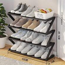 4-Tier Large Z-Shaped Shoe Rack, Easy Assembly No Tools Required, Pink Plastic Stackable Storage Rack, Suitable For Home, Dorm And Living Room, Space-Saving Floor Design Shoe Organizer - Multicolor - View 5