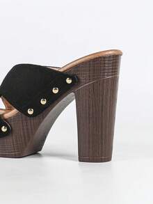 女士夏季高跟凉鞋，防水厚底性感户外拖鞋，露趾厚底拖鞋 - 黑色 - 查看 9