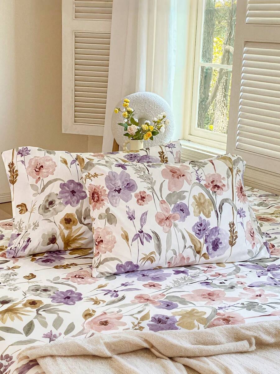 1pc/2pcs/4pcs Floral Print Pillowcase, Breathable Soft Comfortable, Envelope Closure Suitable For Bedroom Sofa Home Decor, Retro Style Bedroom Living Room Home Decor, Pillow Insert Not Included, Suitable For All Seasons - Multicolor - View 1