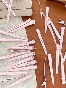 20pcs/10pcs/5pcs Women's Pink Alloy High-Quality Metal Asymmetrical Hollow Hair Clips, 8.8cm/3.46in, Simple Design, Sweet & Elegant, Princess Style, Vintage Palace Style, Casual Street Style, Minimalist, Suitable For Women's Daily Hair Styling, Decoration, Makeup, Commuting, Vacation, Travel, School, College, Party, Festival, Gift - Baby Pink - View 2