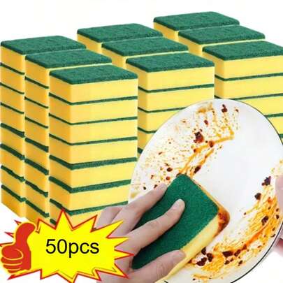 1pc Dual-Sided Sponge, Versatile Cleaning Tool Ideal For Kitchen, Bathroom, Living Room, Garage And More. Easily Removes Stubborn Stains From Tiles, Sinks, Furniture, Electronics, Windows, Floors And Outdoor Furniture.