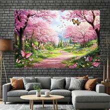 2D plat, 1 pièce Bannière de fond de photographie - Atmosphère unique de sentier de fleurs de cerisier, convient pour les fêtes à thème printanier, les célébrations romantiques et autres décorations, fond photo de vacances, décoration de salle de fête à la maison, idéal pour les événements de style romantique printanier - 1 pièce - Voir 5