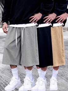 男士新款春夏三色运动七分裤，休闲街头宽松七分裤，男士健身服，适合户外徒步、日常休闲穿着、居家、远足，是送给男友和父亲的理想礼物 - 灰色 - 查看 10