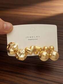 3-9对装厚款金色耳环套装，低过敏性女士厚款金色耳环 - 金色 - 查看 5