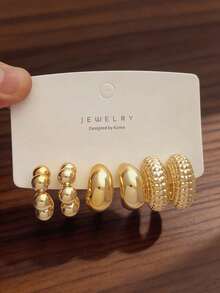 3-9对装厚款金色耳环套装，低过敏性女士厚款金色耳环 - 金色 - 查看 8