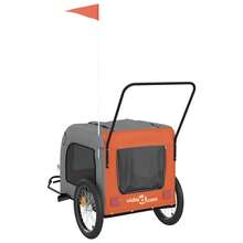 vidaXL Fahrradanhänger Für Hunde, Orange Und Grau, Aus Oxfordgewebe Und Eisen - Amarillo - Ver 8