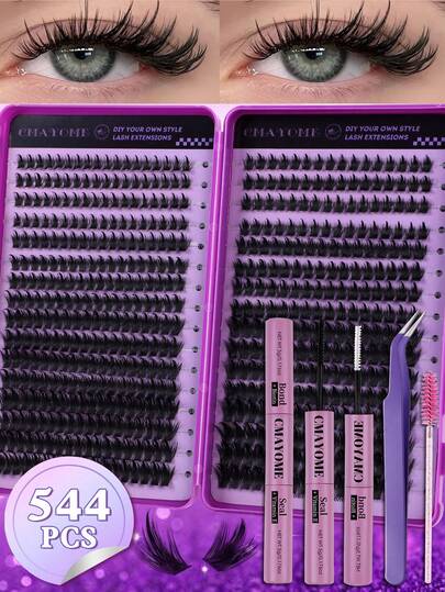 544/512/384PCS DIY Individual Eyelashes Clusters, Multi-Style High Capacity Eyelash Book With Bond And Seal, Tweezers, Brush Set,Can DIY Different Makeup Beauty, Beginners Friendly, 9-16mm Mixed Length Fake Lashes Extensions, Long Lasting And Dense False Eyelashes, Suit For Daily,Wedding,Outdoor,Travel, Party And Festival, Great Gift For Women Lash Clusters Kit
