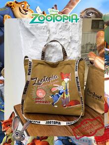 Disney 1个官方授权的《疯狂动物城》印花帆布手提袋，男士多功能卡通可调节肩带手提单肩包，大容量手提包，——非常适合男士/学生，适合外出/日常/购物、假日等场合。 - 彩色 - 查看 9
