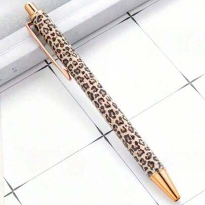 1pc Leopard Print Round Ball Pen, Universal Pen, Signature Pen, Large Leopard Print Pattern, Small Leopard Print Pattern, New Leopard Print Pattern, Cute Girl Leopard Print Press Pen, Multi-Color Heat Transfer Floral Metal Pen, Suitable For Back To School, Office, Classroom And Home Use, Office And Student Groups, Winter Supplies, Thanksgiving, Christmas, Saudi National Day, Birthday, Festivals, New Year, Valentine's Day, Gifts For Boyfriends And Girlfriends, Adults