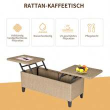 Extendable Polyrattan Garden Table, Coffee Table, Steel, Khaki, 103 X 50 X 45.5 Cm, For Garden And Terrace - Camel - View 4