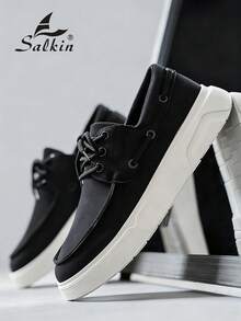 Salkin 男士设计师德比鞋，系带设计，柔软仿麂皮皮革，时尚平价，品牌质感，舒适圆头乐福鞋，优雅绅士运动鞋，纯色防滑耐磨厚底，休闲日常穿着，情侣装，派对，节日礼物，春夏秋季皆宜，尺码偏小，建议选购大一码。 - 黑色 - 查看 5