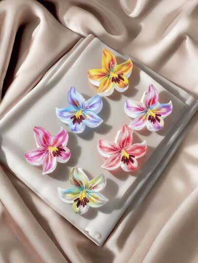 1pc/6pcs Floral Print Casual ABS Plastic Plumeria/Redbud Flower Hair Claw Clips, Large Hair Claw Hair Accessories,Elegant Hair Clips,Women Hair Clutch