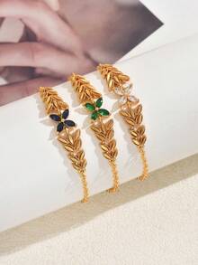 1件复古优雅铜质锆石花朵吊坠手链，日常及派对配饰，女士 - 彩色 - 查看 2