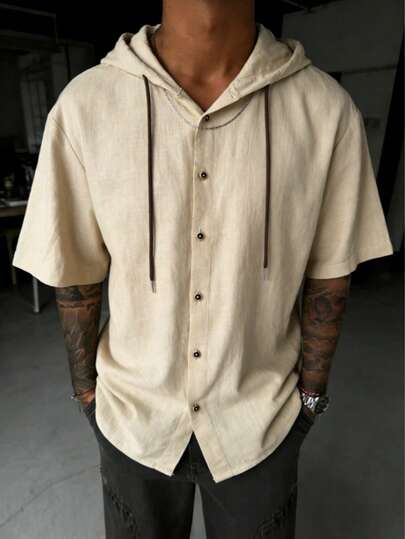 K-GLORY 男士休闲纯色短袖连帽衫，春夏百搭