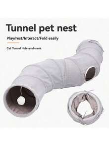 Foldable S-Shaped Cat Tunnel Maze, Large Extra Long Collapsible Play Tunnel Toy With Hanging Ball And Peep Hole, Suitable For Cats, Kittens, Rabbits, Ferrets, Small Dogs And Other Small Pets - Grey - View 3