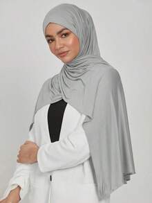 1pc Ladies Scarves New Design Big Size Hijab Solid Color Turban Casual Soft Hijab Headscarf Shawl Abaya Accessories Women Veil - 淺灰色 - 查看 7