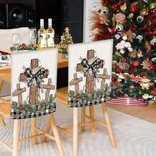 2/4/6PCS Religious Easter Chair Covers With Eucalyptus Leaves And Buffalo Check Bows, Removable And Washable, For Kitchen, Living Room, And Church Easter Celebrations - Beige - View 9