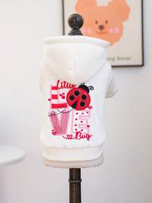 PETCIRCLE 1件宠物衣服，狗狗猫咪套装，适合贵宾犬、泰迪犬、小型犬和猫咪，休闲时尚可爱舒适保暖爱心瓢虫情人节卫衣 - 白色 - 查看 13