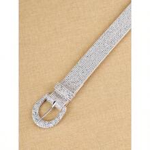 1 Peça Cinto de Cintura com Lantejoulas para Mulheres, Cinto de Cintura Brilhante Adequado para Vestidos, Denim, Disponível nas Cores Prata, Preto, Marrom, Roxo, Glitter Cinza, Fivela Metálica, Cinto de Estilo Boêmio da Moda para Uso Diário - Prata - Visão 5