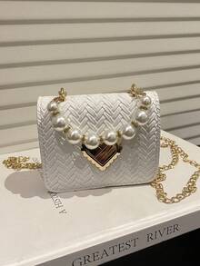1pc Ramadan Mini Solid Glossy Pearl Handbag, Shoulder Bag, Crossbody Bag, Valentine's Day Gift - White - View 8