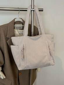 Mẫu túi xách nữ thời thượng mới năm 2026, túi đeo vai công sở dung tích lớn, thiết kế độc đáo, giản dị và đa năng, thời trang tối giản, chất liệu nhung kẻ, dây đeo vai dài, khóa kéo, rộng rãi, túi tote, túi xách nữ phong cách văn học giản dị. - trắng - Xem 5