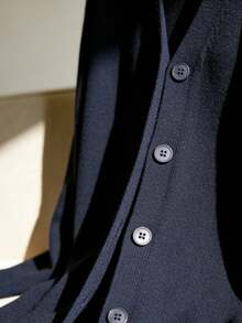 Women's Lightweight V-Neck Cardigan Sweater Solid Color Long Sleeve Casual Simple Slim Fit Jacket - Màu xanh lam - Xem 3