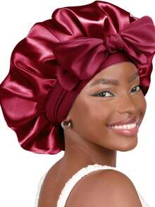 1pc/4pcs Women Silk Elastic Wide Brim Sleep Cap, Ribbon Bow Headband, Salon Exclusive Real Silk Hat, Satin Cap Sleep Bonnet - Multicolor - View 13