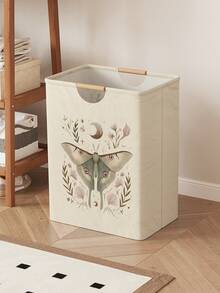 1pc Butterfly Pattern Printed Open-Top Storage Box, Foldable Storage Laundry Basket Bag With Wooden Handle, Home Bathroom Collapsible Dirty Clothes Hamper - Multicolor - View 11