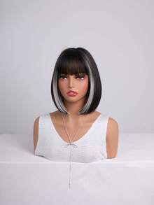 Tóc giả kiểu Y2K ombre đen xám có mái, chất tóc tự nhiên và mềm mại, phù hợp cho sử dụng hàng ngày và các bữa tiệc. - màu đen - Xem 7