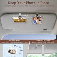 1PC Car Visor Photo Clip,Acrylic Transparent Car Sunshade Picture Frame With Magnetic Clips,Personalized Memorial Presents For Mother Dad Friends,Wave-Edge Visor Clip Photo Frame - A - View 2
