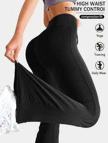 High Waisted Flared Leggings For Women Butt Lifting Flared Leggings Slim Wide Leg Seamless Yoga Pants - Black - View 1