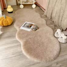 New Spring/Summer Faux Rabbit Fur Wavy Solid Color Cream Decorative Carpet. Soft, Smooth, Nordic Minimalist Style, High-Quality Polyester Plush Carpet Mat, Suitable For Garden, Bedroom, Living Room, Princess Room Decor - 1PC - View 1
