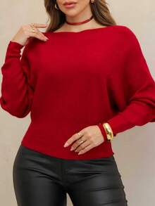 Women's Cold Weather Sweater, Batwing Ribbed Modal Casual Winter FL-Sd2014 - 紅色 - 查看 1