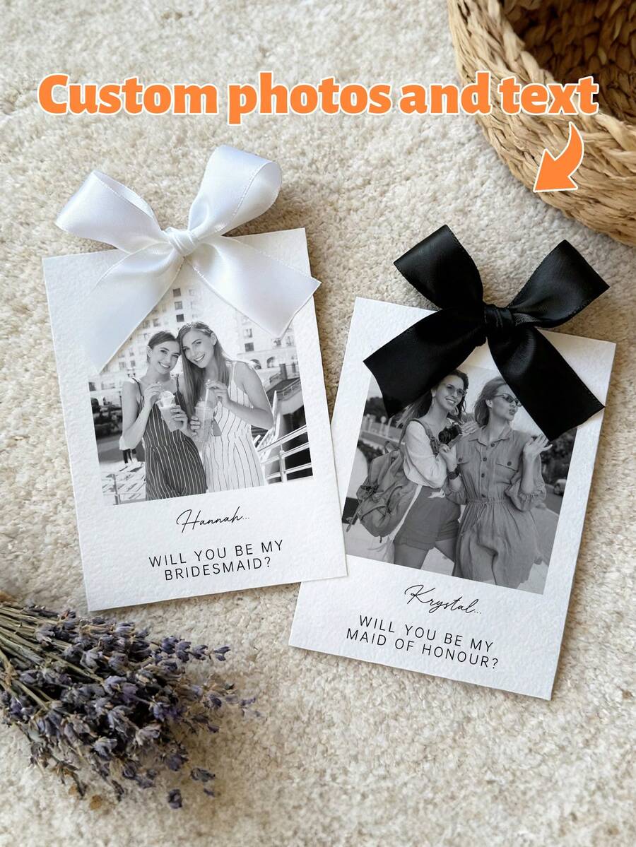 1/3pcs Customized Photo & Text Bridesmaid Proposal Cards, Minimalist Style Bridesmaid Proposal Card Template With Bow, Will You Be My Bridesmaid Cards - Multicolor - View 1