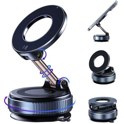 全新360°旋转铝合金磁吸式车载手机支架。便携设计，可折叠，单手操作，角度可多方位调节。适用于汽车、桌面和墙面。是送给亲朋好友的绝佳圣诞节、节日或生日礼物。