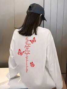 Y2k, 200g 100% Cotton T-Shirt, 2026 Women's Spring/Autumn Cartoon Print Long Sleeve Fun T-Shirt, Couple Style, Innerwear/Outerwear, Office Casual Round Neck Pullover Top - White [Best/Funny T-shirt] - View 1