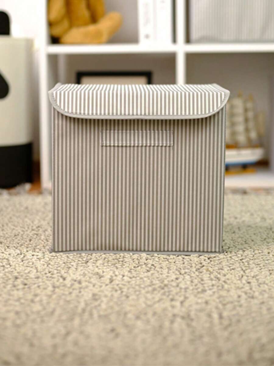 Gray Striped Lid Organizer And Storage Box 30x30x30 - Grey - View 1