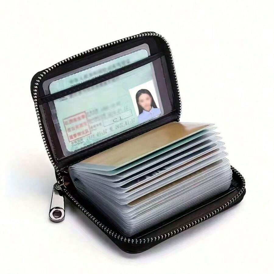 RFID Anti-Theft Wallet - Ultra-Thin Zipper Design, Multi-Card Slot Protection Function, Anti-Eavesdropping Protection - Durable Stitching Craftsmanship - Suitable For ID Cards, Passports, Membership Cards - Unisex Simple Storage Folder - Essential For Travel, Daily Use, And Workplace - 黑色 - 查看 1
