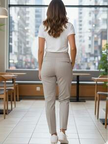 Women's Long Straight-Leg Trousers In A Cotton Blend With Pockets, Zip And Button Details, Slightly Stretchy Fabric. - Màu be - Xem 2
