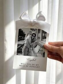 1/3pcs Customized Photo & Text Bridesmaid Proposal Cards, Minimalist Style Bridesmaid Proposal Card Template With Bow, Will You Be My Bridesmaid Cards - Multicolor - View 2