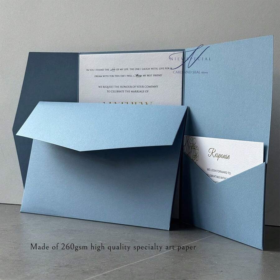 NIEWSPECIAL 25pcs Tri-Fold Pocket Wedding Invitation Envelopes, Engagement 15th Anniversary Birthday Baptism Minimalist Invitation Envelopes, 5*7 Inch Invitation Cards, DIY Invitation, Pocket Invitation, Customized Invitation