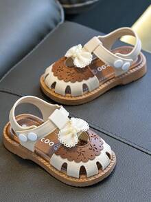 2023春夏新款0-4岁女童凉鞋，软底时尚蝴蝶结公主鞋，防撞包趾凉鞋 - 杏色 - 查看 4