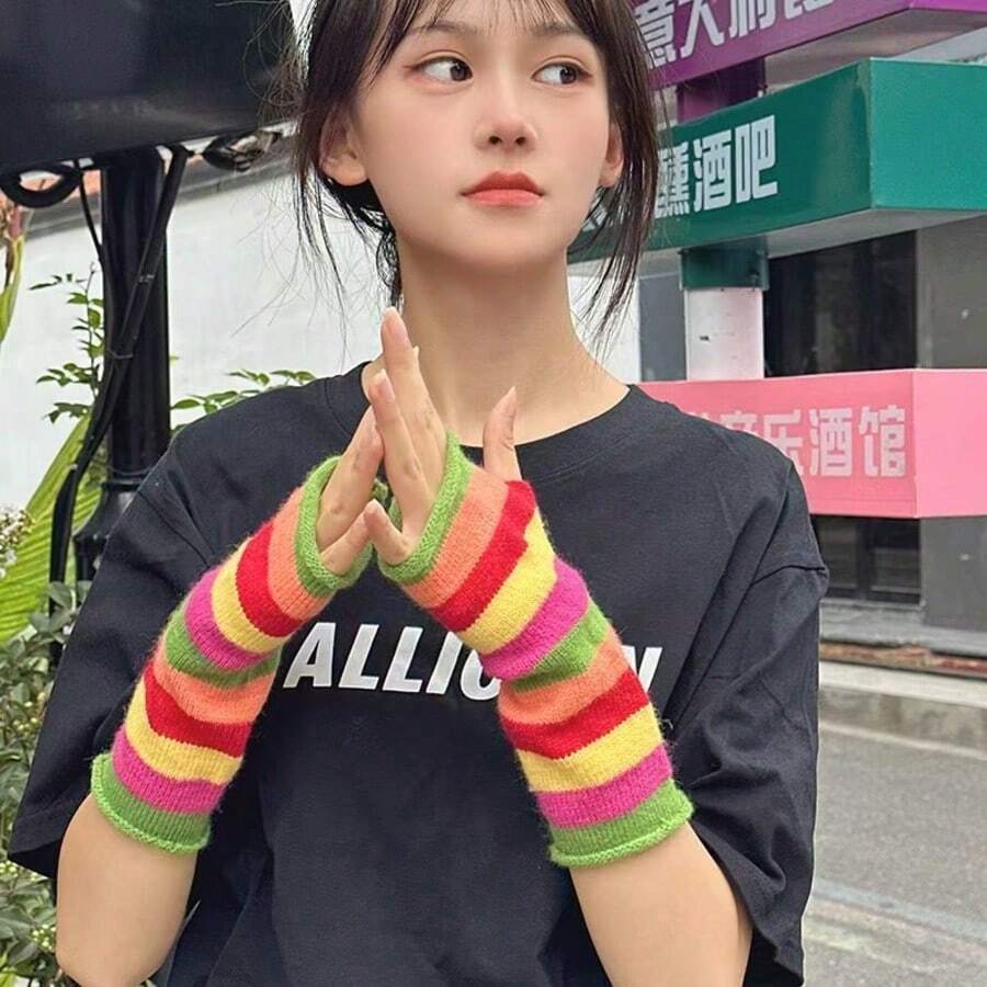 1 双时尚条纹袖套，弹性设计，适合角色扮演和日常休闲穿着 - 多色1 - 查看 1