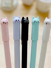 Et Of 6 Cute Cat Gel Pens Cartoon Tail-Wagging Kitty Design, Smooth Writing Black Gel Ink Rollerball Pens, Durable Plastic Material, Fun Stationery For Students And Cat Lovers,Back To School, Festival Party Gifts,Signature Pen, Stationery, Back To School, Holiday Gift,Christmas Gift - Multicolor - View 4