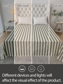 1件装100%纯棉床单，条纹水洗棉，天然质感，柔软舒适，男女通用宿舍床上用品，学校宿舍用品，简约卧室装饰 - 彩色 - 查看 5